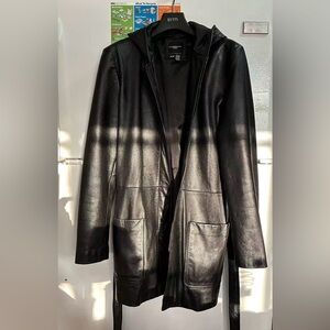 Sleek Black Leather Women's Jacket with Belt